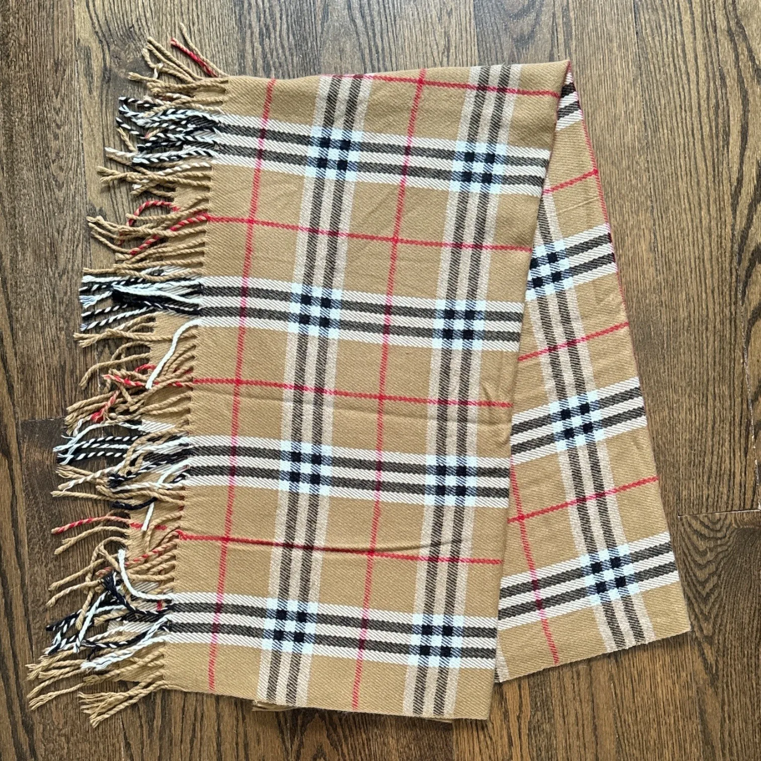 Tan Plaid 50x65 Scarf Shawl Fringe Classic Check Pattern Soft Fall Winter Wrap - Image 1