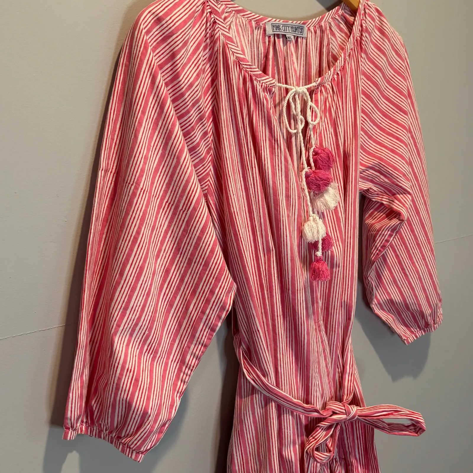Tuckernuck Pink City Prints Pink & White Striped Cotton Shirt Dress - size M/L - Image 2