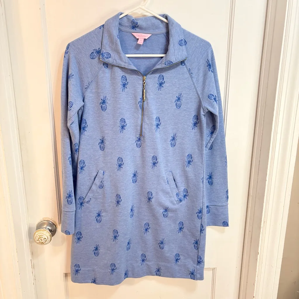 Lilly Pulitzer Skipper Popover Dress  "Bennet Blue Pineapple Burnout" print - Image 3
