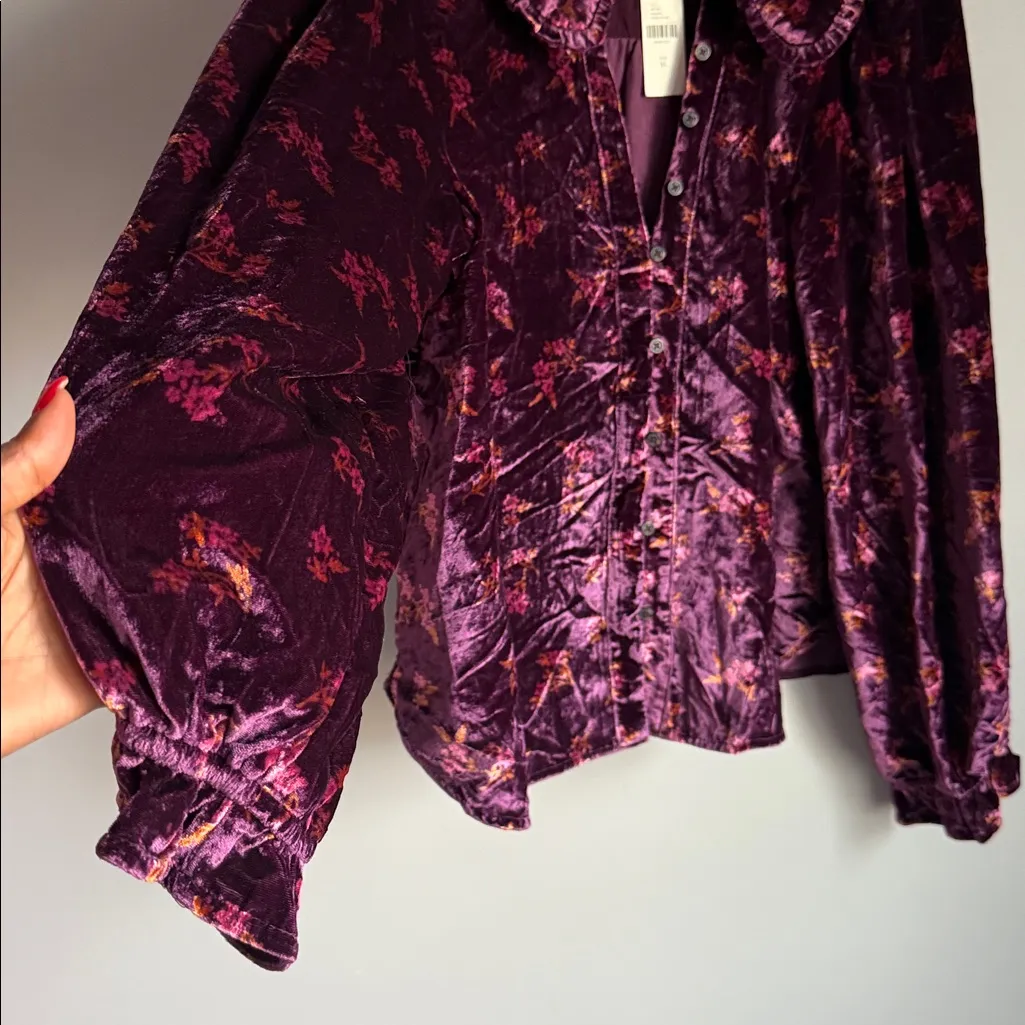 NEW Anthropologie Keira Collared Velvet Button Up Blouse In Dark Purple XL - Image 6