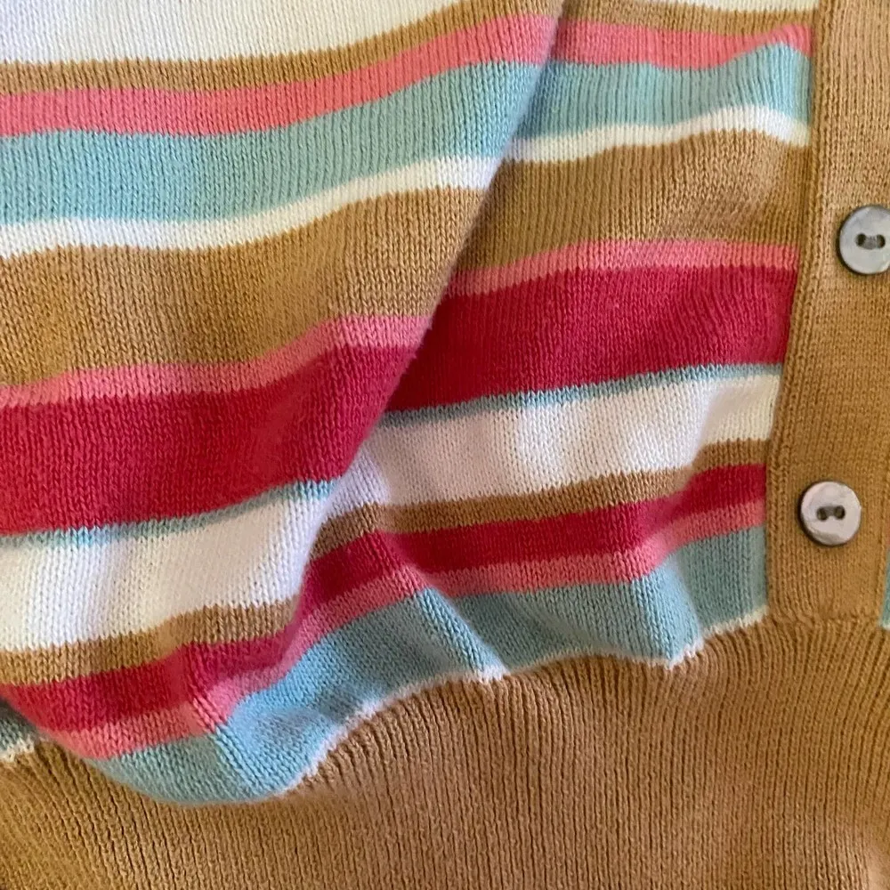 Tyler Boe Striped Collared Lightweight Knit Coastal Preppy Minimalist Career Sw… Brown Size XL - Image 3