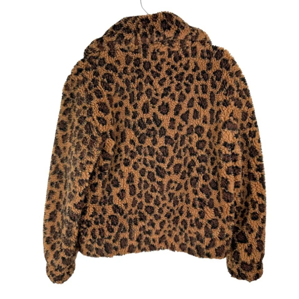 BB Dakota Leopard Sherpa Jacket Bomber Sz Small Animal Print - Image 6