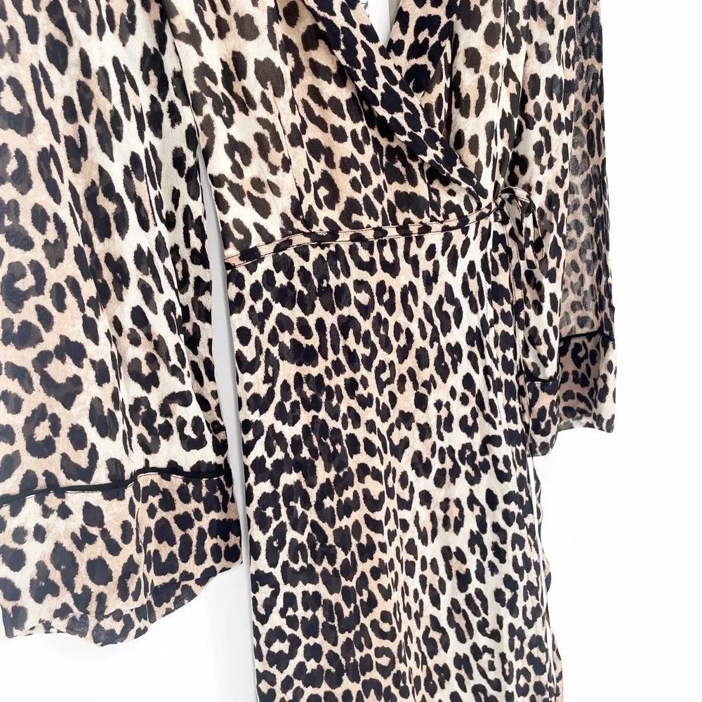 GANNI Mullin Georgette Leopard Print Wrap Maxi Dress Brown Women's 36 US S NEW - Image 6