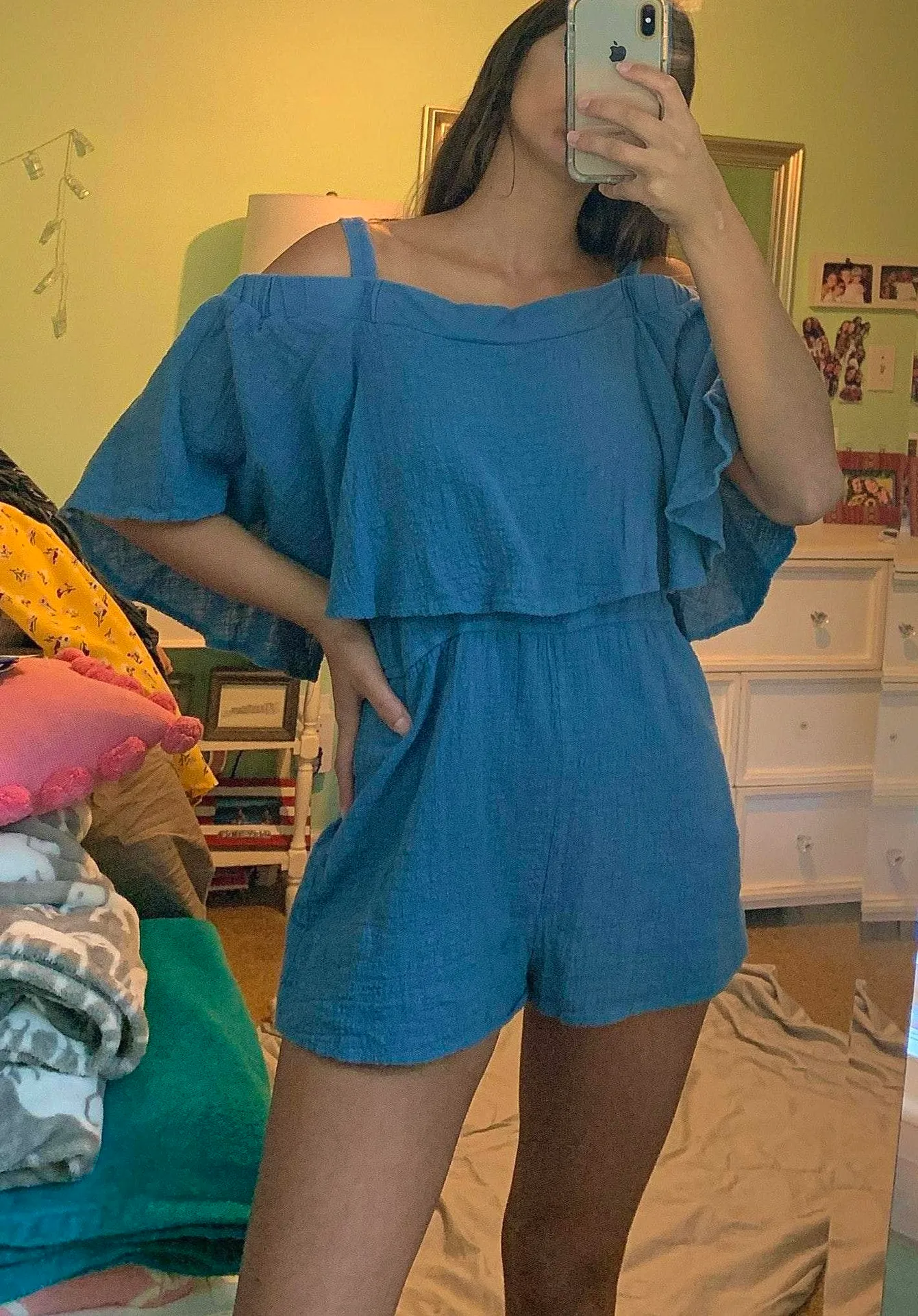 Off Cold Shoulder Convertible Romper Blue - Image 2