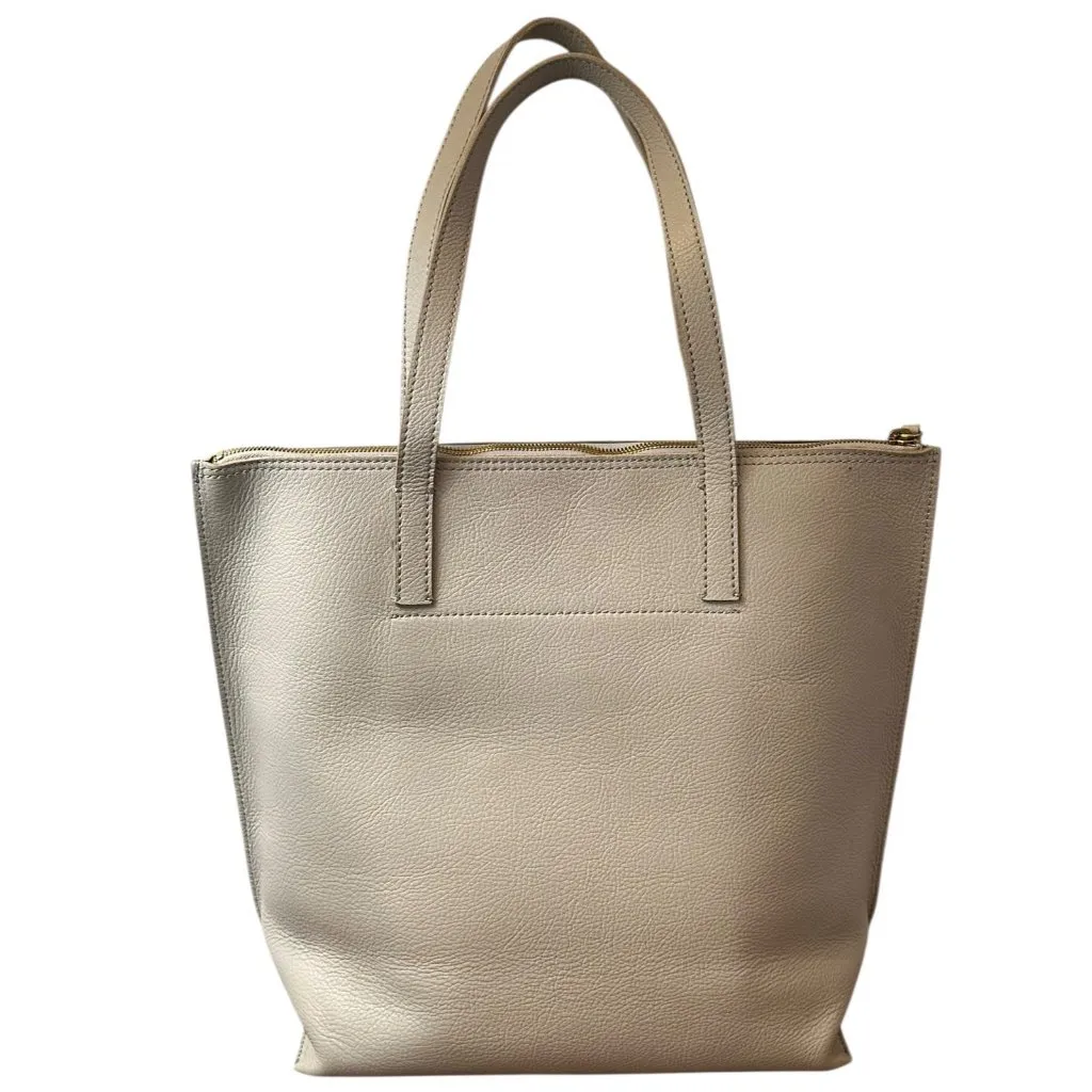 Mark & Graham Beige Pebbled Leather Tote Bag Neutral Minimalist Tan - Image 3