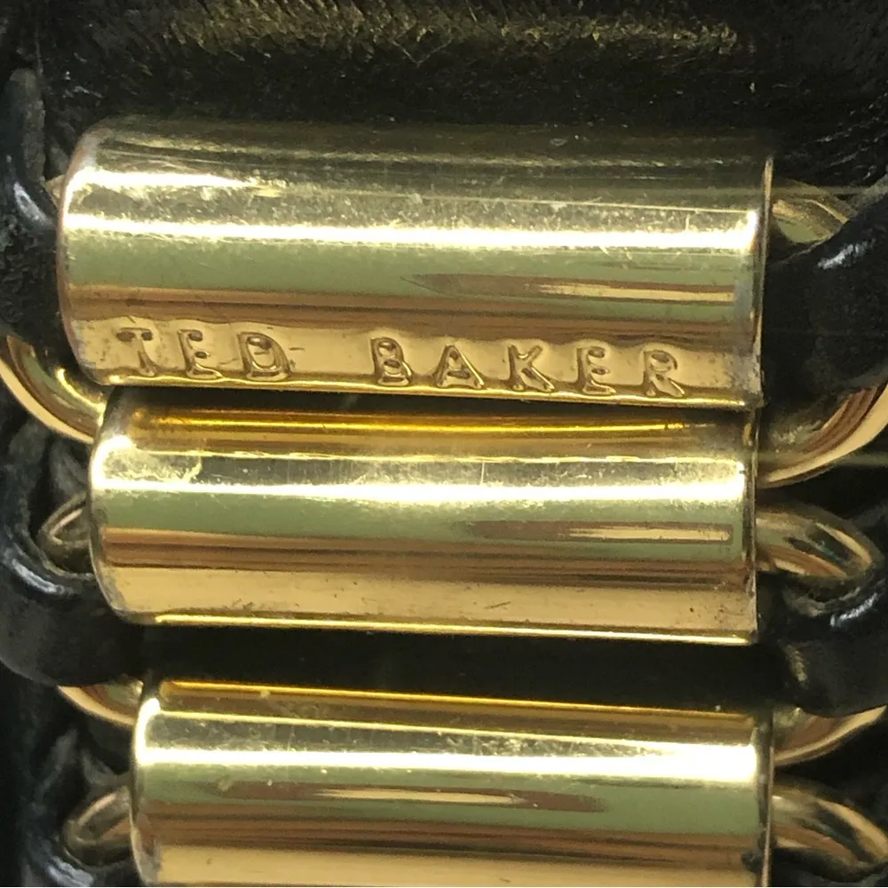 TED BAKER Black Lambskin and Brass Accent Throughout Bag & Strap Crossbody Bag - Image 8