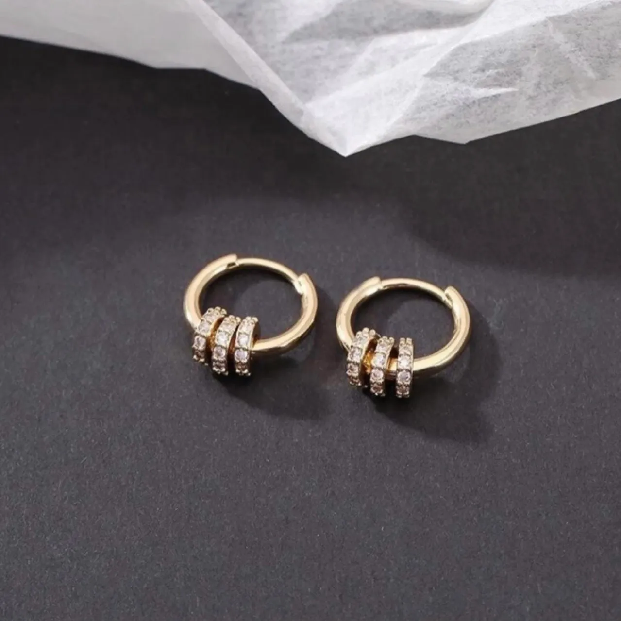 14K Gold Plated Three Rings Small Hoop Earrings for Women - Image 2