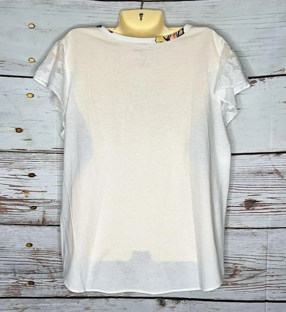 Van Heusen Size XL White - Floral Print Mixed Fabric Blouse Top - Image 2