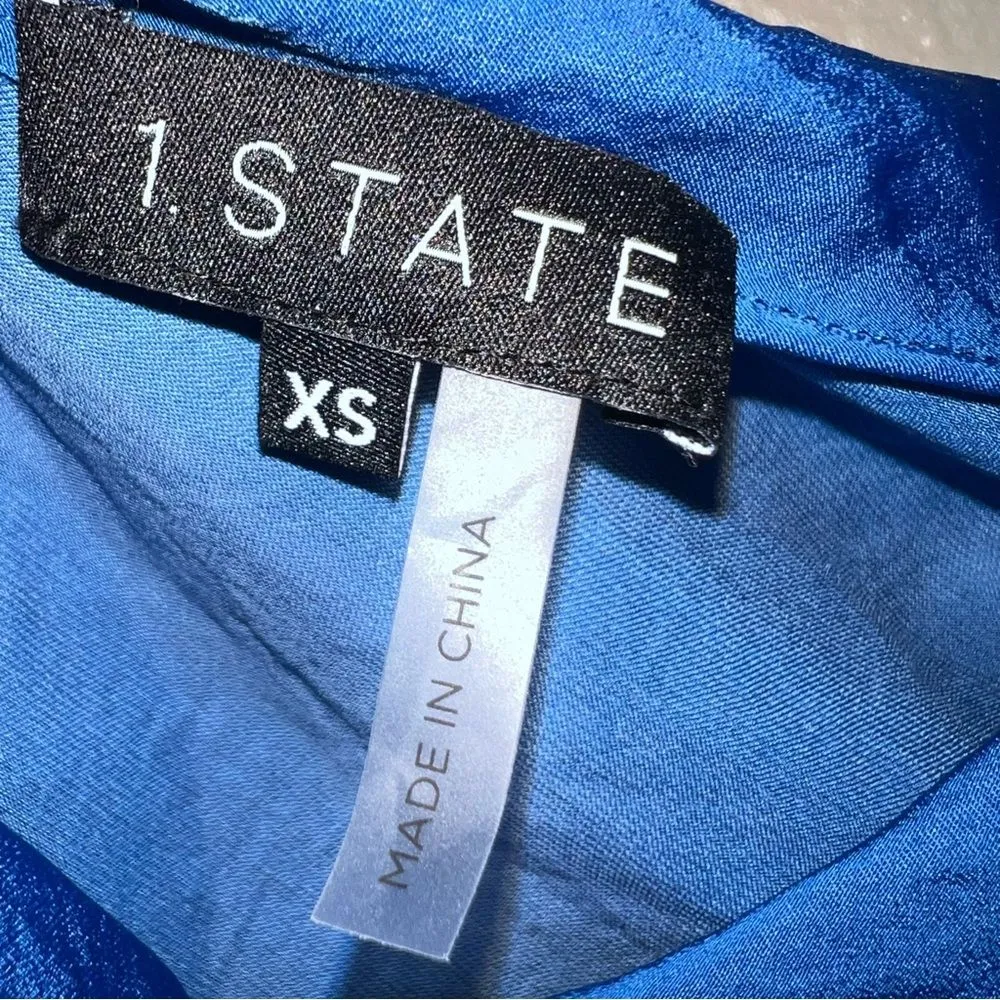 State Blue Cowl Neck Tank Top XS | Satin Minimalist Camisole Blouse - Image 3