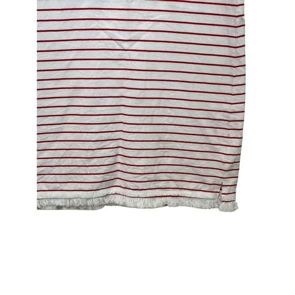 BEACH LUNCH LOUNGE Striped  Shift Dress Size L Red and‎ White Bottom Fringe - Image 2