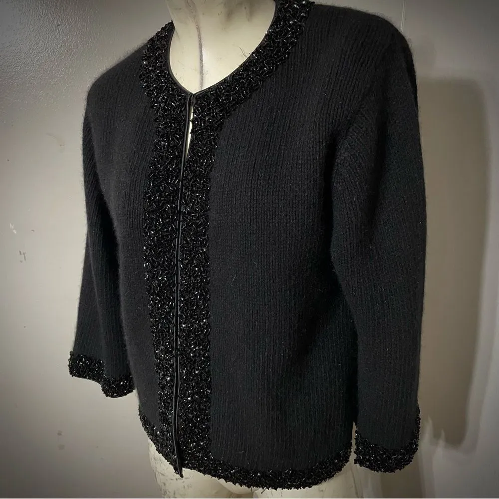 Vintage 1950s Saks Fifth Ave Beaded Angora 3/4 Sleeve Cardigan Women’s Medium‎ - Image 4