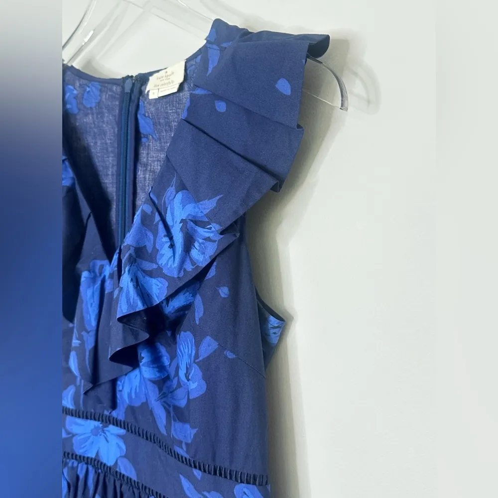 Kate Spade New York Blue Hibiscus Ruffle Neck Sleeveless Cotton Blouse Size 2 - Image 10