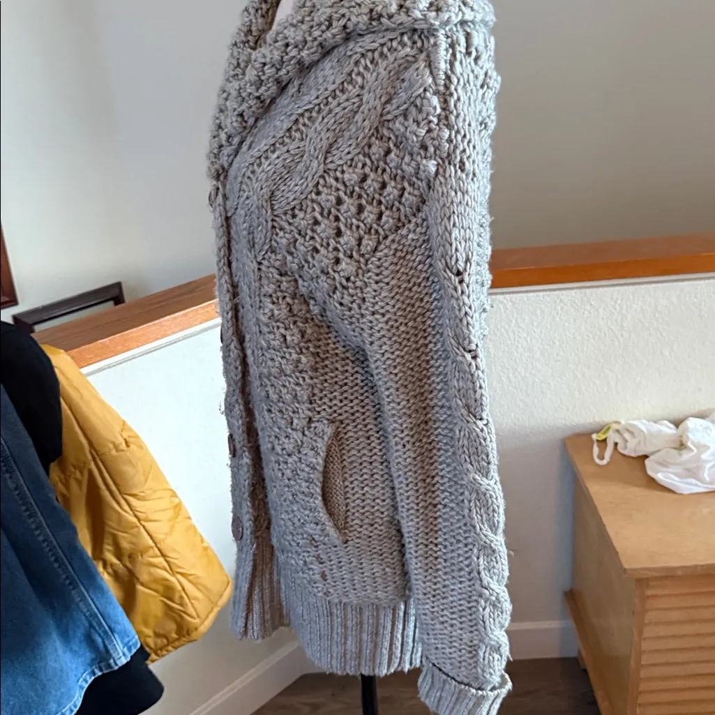 Hazel Taupe Chunky Knit Sweater honeycomb pattern sold At Anthropologie Gray Size L - Image 9