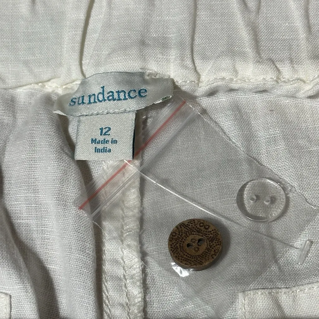 Sundance NWT White Linen Blend Floral Embroidered Jogger Cargo Pants 12 Hi-Rise - Image 8