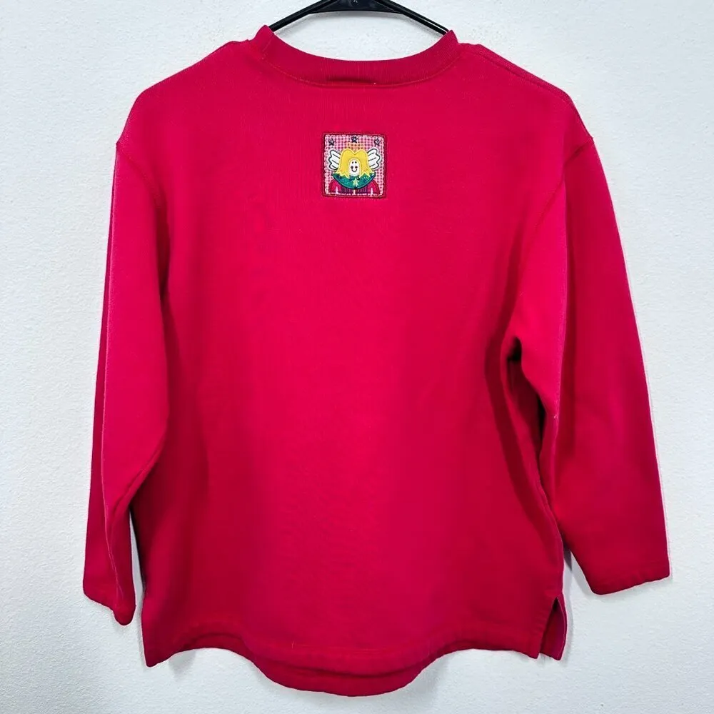 Vintage Holiday Winter Christmas Sweatshirt Embroidered Quilted Red Adorable PS - Image 3