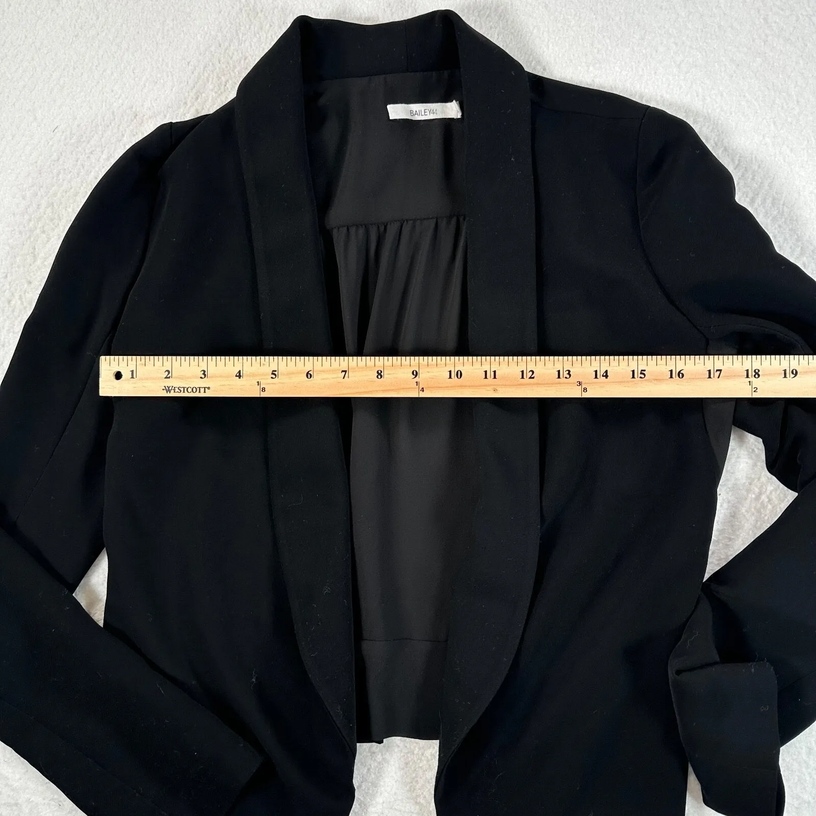 Bailey 44 Blazer Top Women's Small Black Open Front Sheer Back Long Sleeve - Image 6