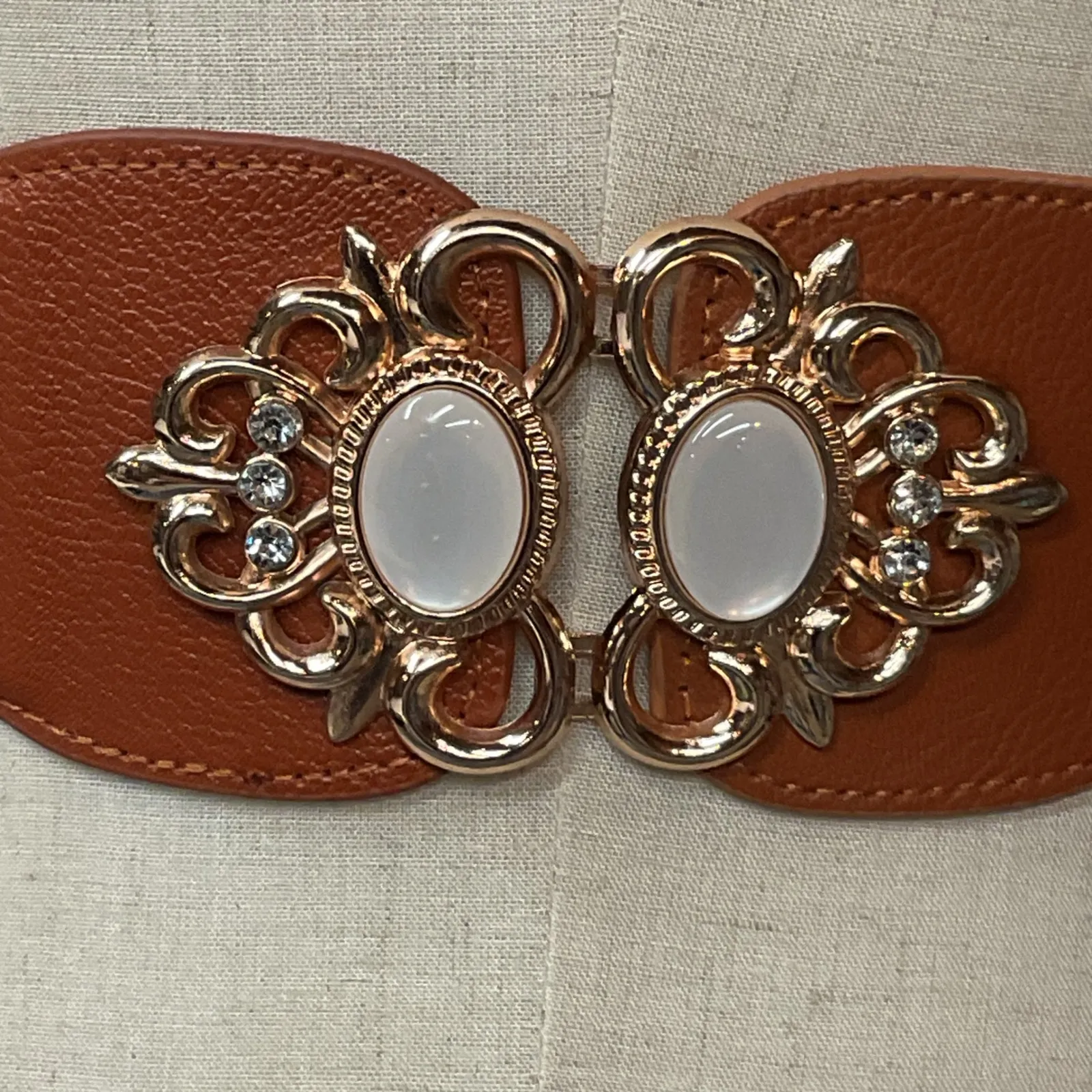 Y2K Women's Elegant Garterized Embellished Metal Buckle Wide Waist Belt One Size Orange - Image 2