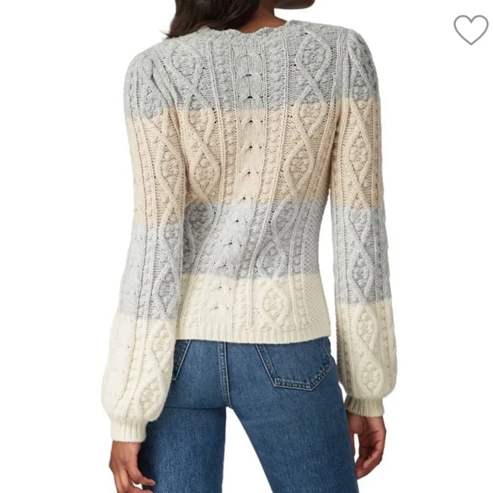 [La Vie Rebecca Taylor] Striped Cable Knit Wool Blend Sweater- Small - Image 2