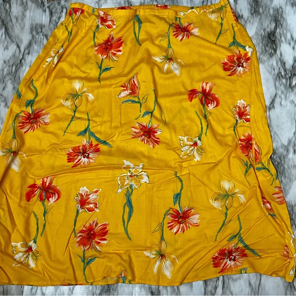 Vintage Vibrant Floral Yellow Maxi Skirt 80s 90s Made in USA Flowercore Flowy Size 26 - Image 4