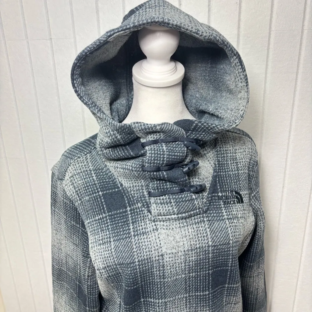 The North Face‎ Women's Plaid Fleece Pullover Cowl Blue and gray Hoodie Size S - Image 4