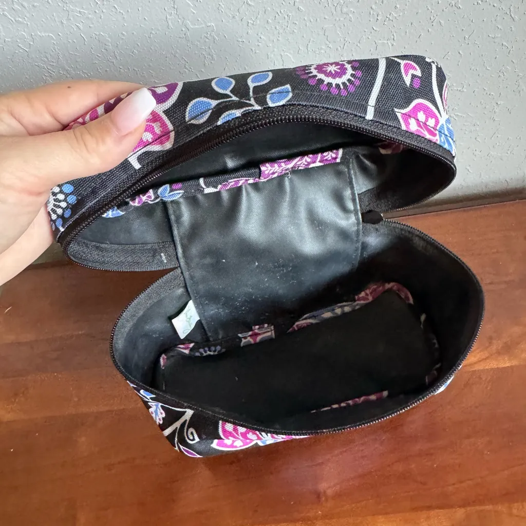 Vera Bradley Alpine Floral Print Makeup Cosmetic Bag Organizer Black Pink Travel - Image 3
