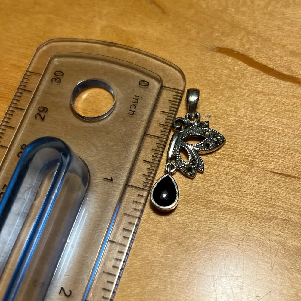 Marcasite Butterfly Black Onyx Dangle 925 Sterling Silver Pendant - Image 10