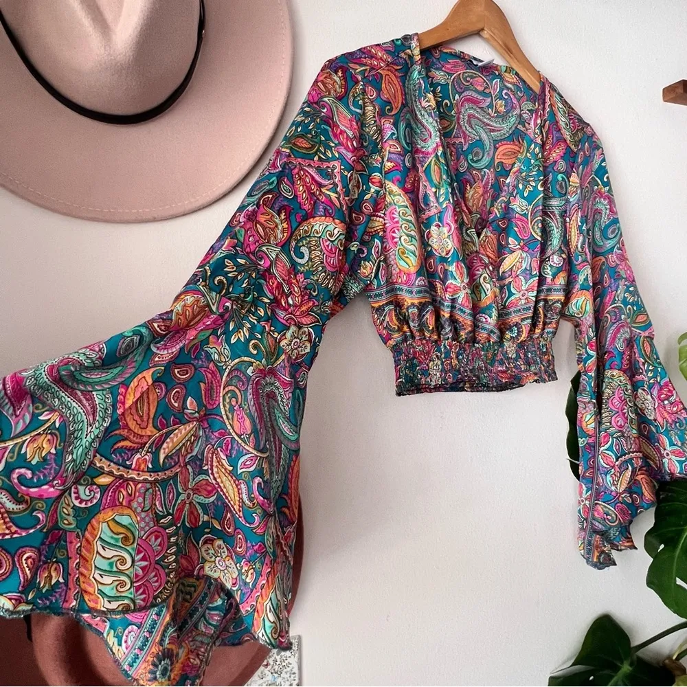 OCEANBLUE apparel boho tropical 2 PIECE SET pants & top FREE SIZE vacation beach - Image 5