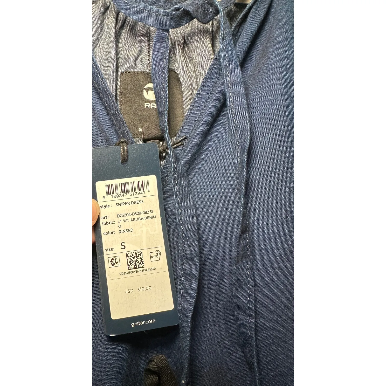 G-Star RAW Sniper Dress Rinsed Denim Blue Sz Small NWT Relaxed Loose Fit Pockets - Image 9