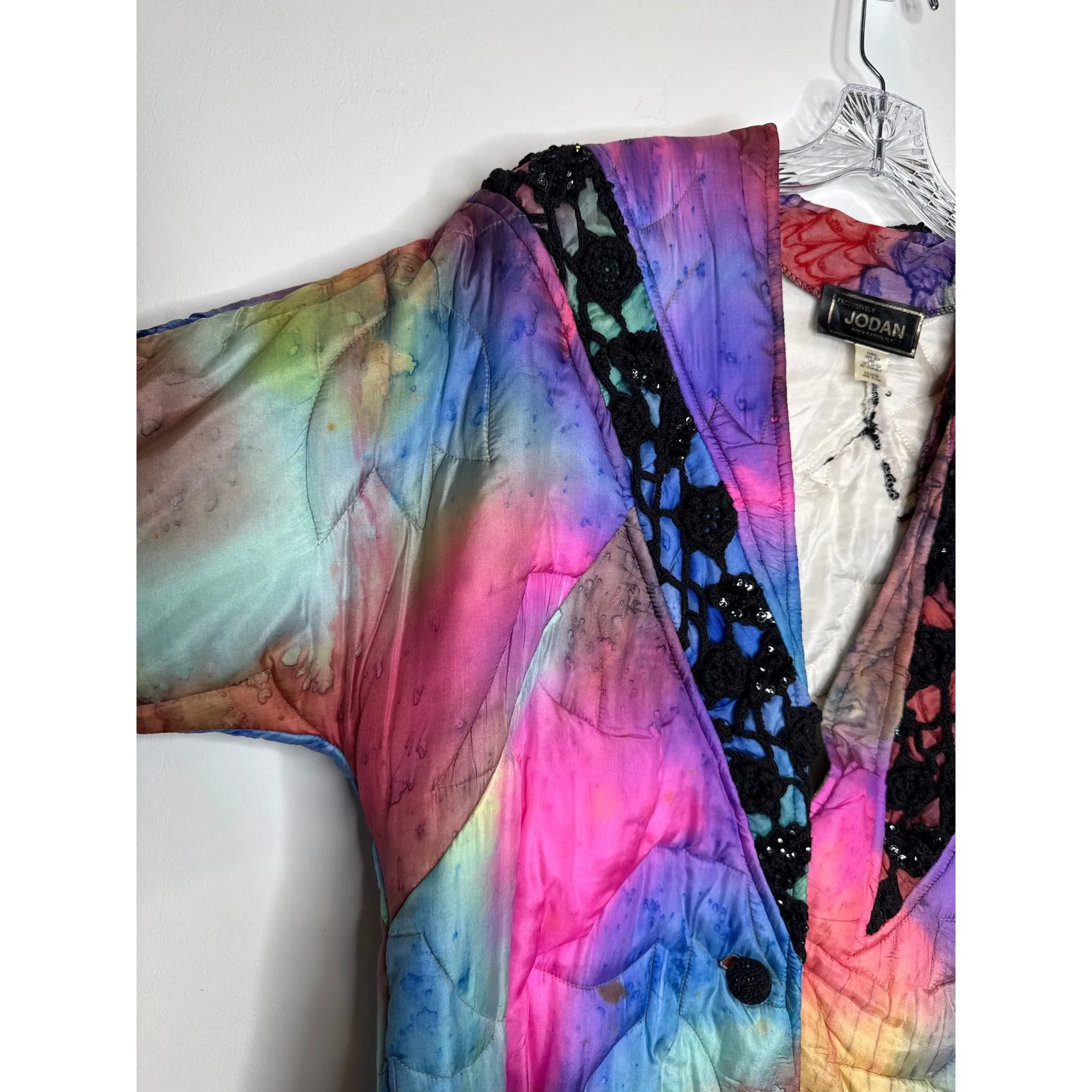 1980s–90s Jordan Silk Quilted Jacket Abstract Artwear Lace USA Large - Image 7