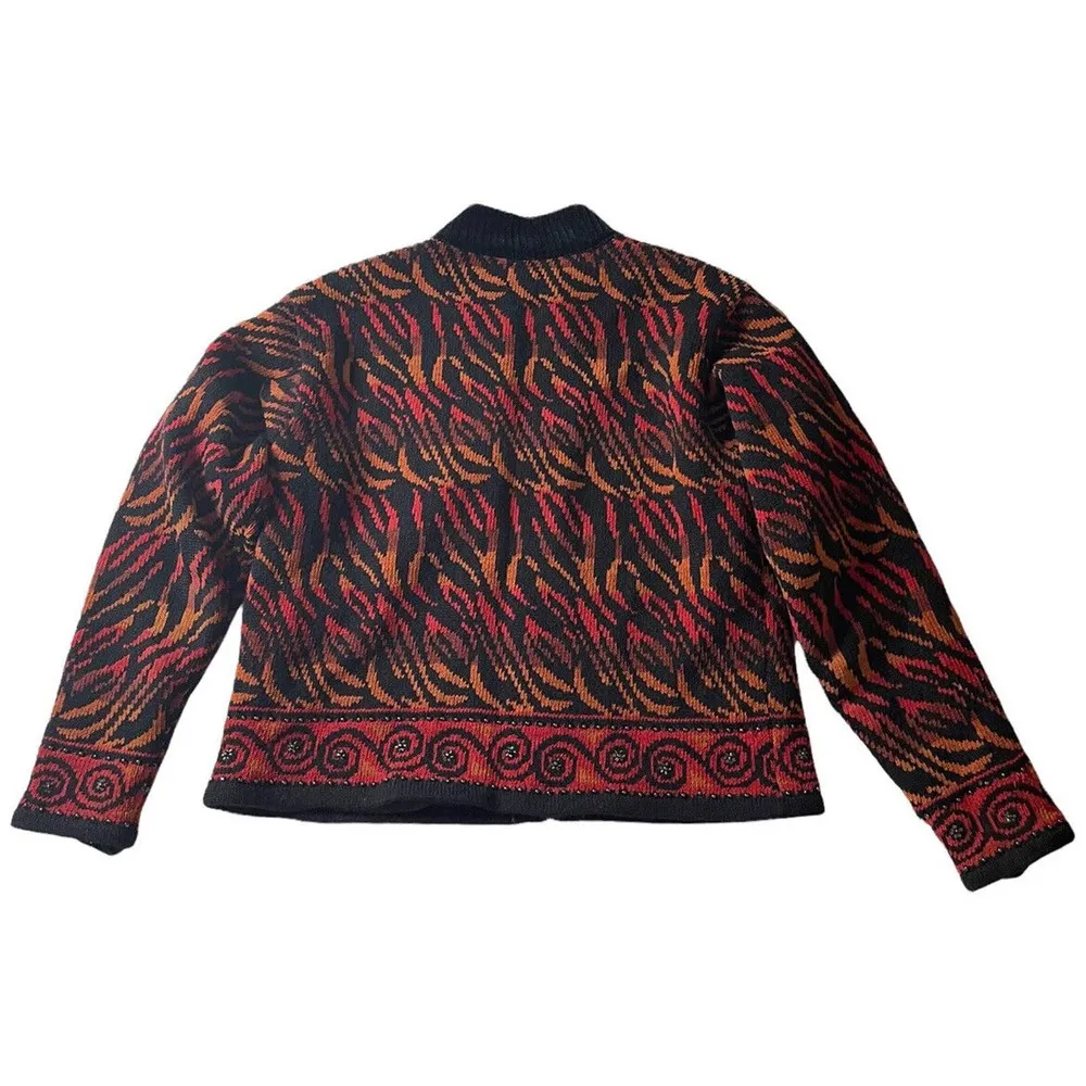 Vintage Icelandic Design Wool Blend Zip Up Lined Sweater Jacket Womens Black S - Image 7