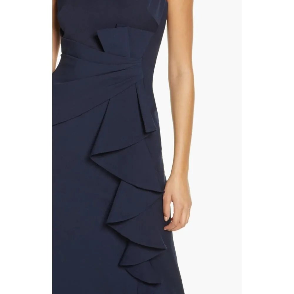 NWT Eliza J Ruffle Front Sleeveless Floor Length Gown in Navy Blue - Image 2