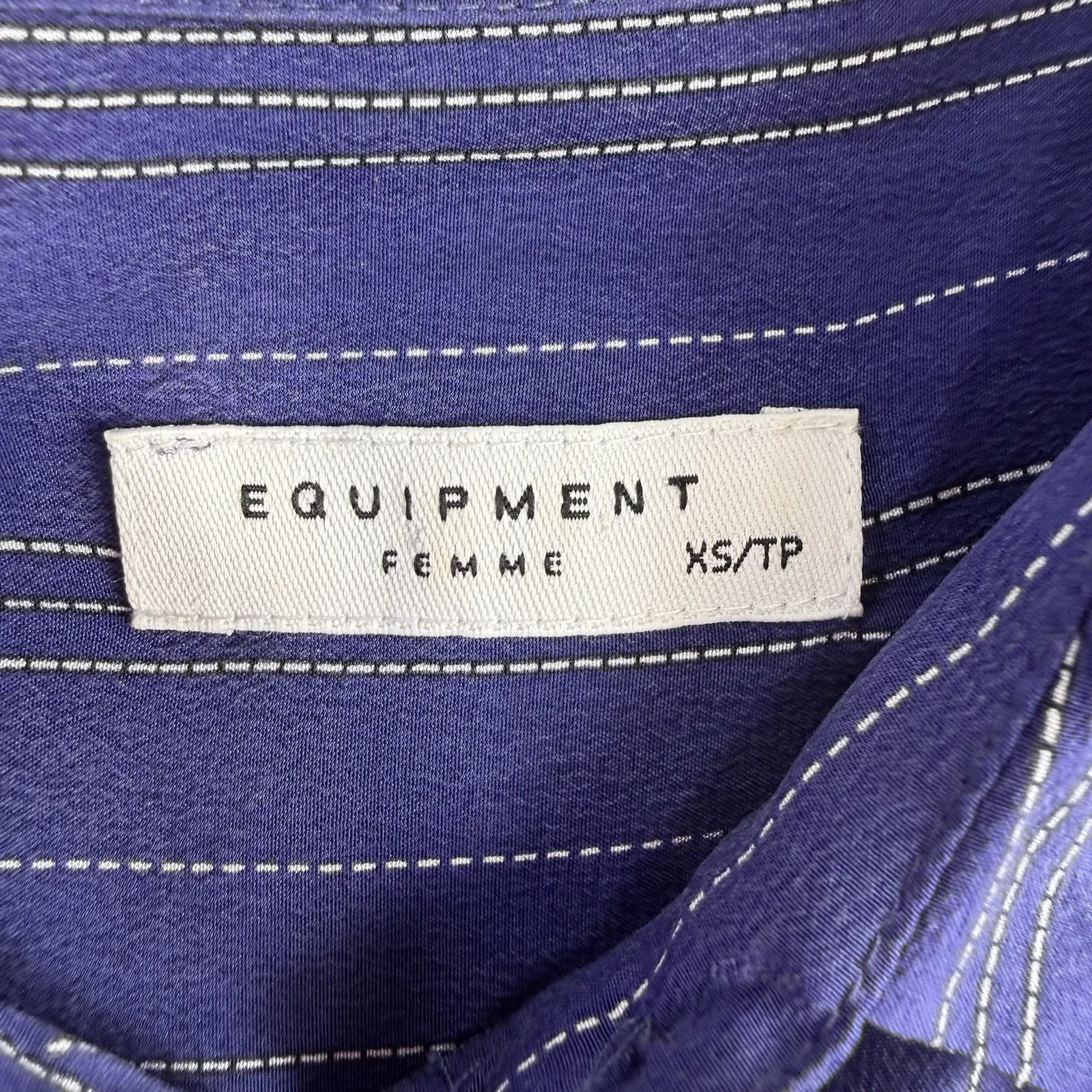 Equipment Femme XS Silk Shirt Dress Sleeveless Slim Signature Stripe Blue White - Image 7