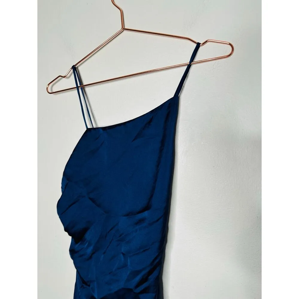MILLY Dark Blue Satin Asymmetrical Electra Adjustable Straps Slip Dress Size 0 - Image 5