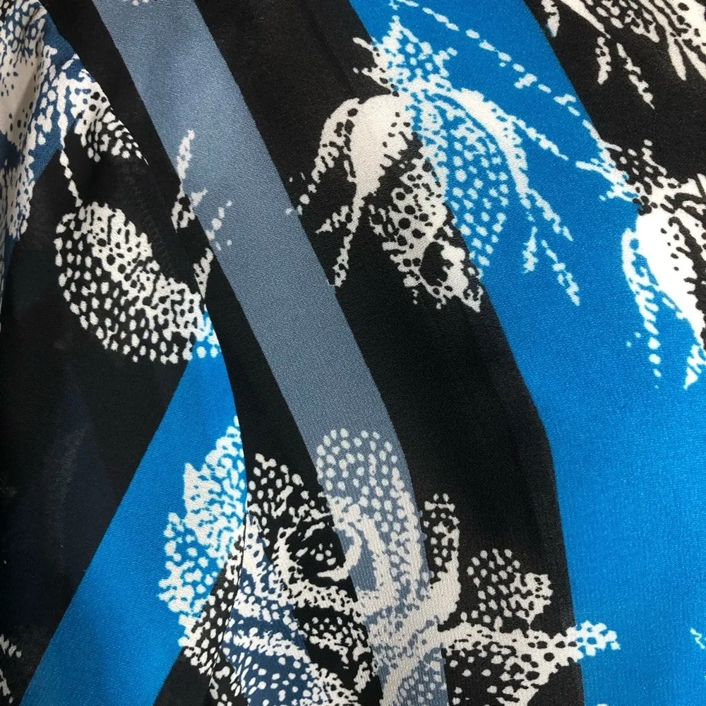 Bob Mackie Wearable Art Duster Dress Floral Stripes Semi Sheer Blue/Black sz 2X - Image 11