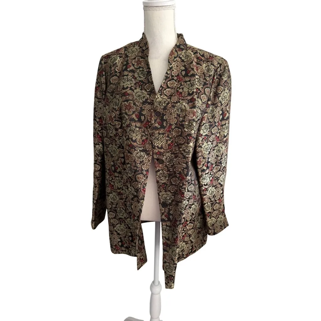 AMBER SUN Multicolor Brocade Rose Print Blazer Jacket Size Large Brown - Image 9