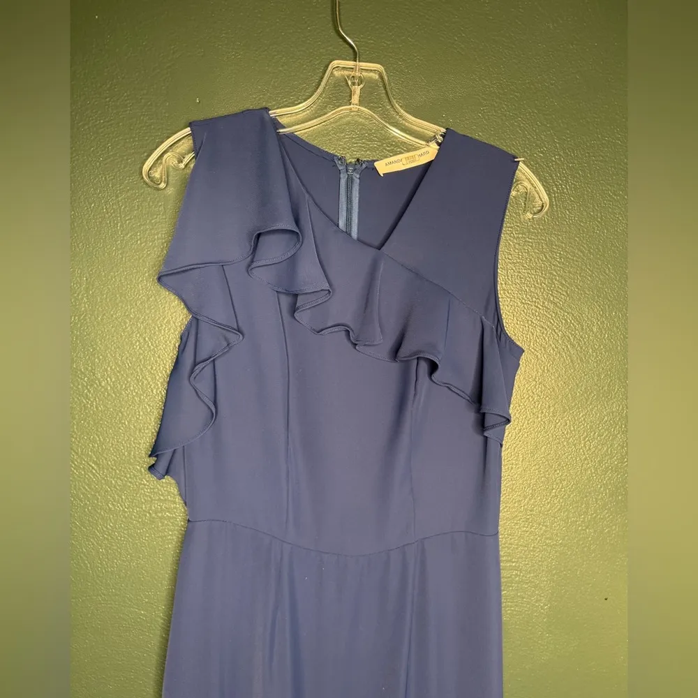 Amanda Uprichard Elegant Navy Blue Ruffle Midi Dress - Image 4