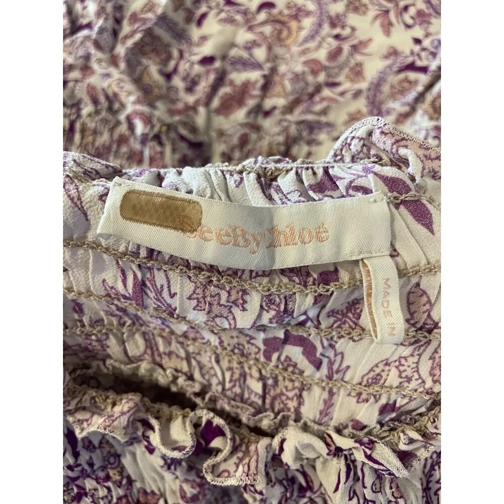 See by Chloe Long Sleeve Paisley Ruffle Top Purple Womens Size 36 US 4 - Image 9