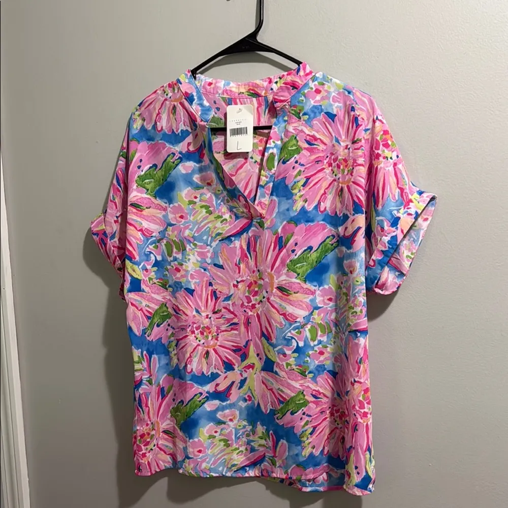 Floral Pink and Blue Women's Top - Image 2