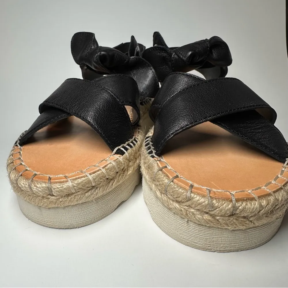 Frye & Co Lula Bow Sandals Women's 7 Comfort Shoes Ankle Tie Platforms Black NIB - Image 3