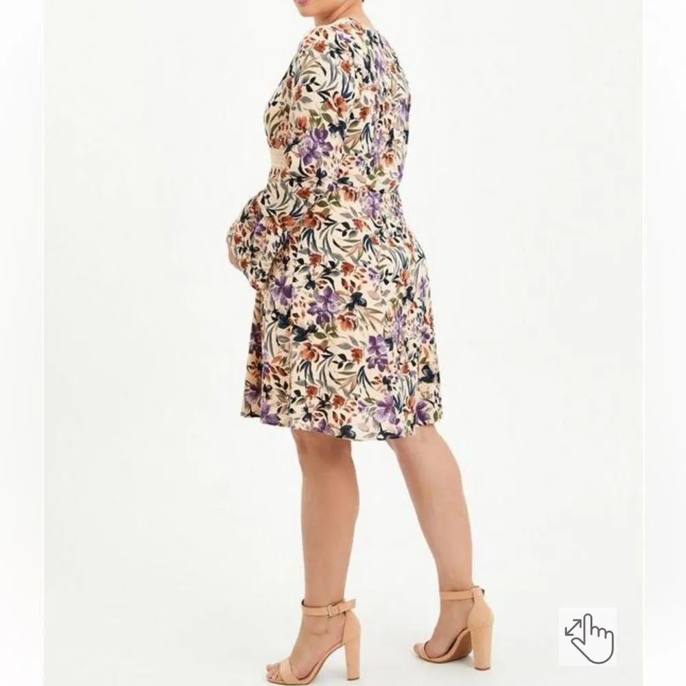 Mini Gauze Lace-Up Skater Dress Pluss Sz 3 plus Tassless Long Bell Sleeve - Image 3