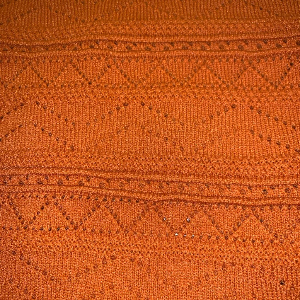 ASOS Rust Orange Boxy Stretch Knit Crochet Lace Like Frilly Turtleneck Texture 6 - Image 8