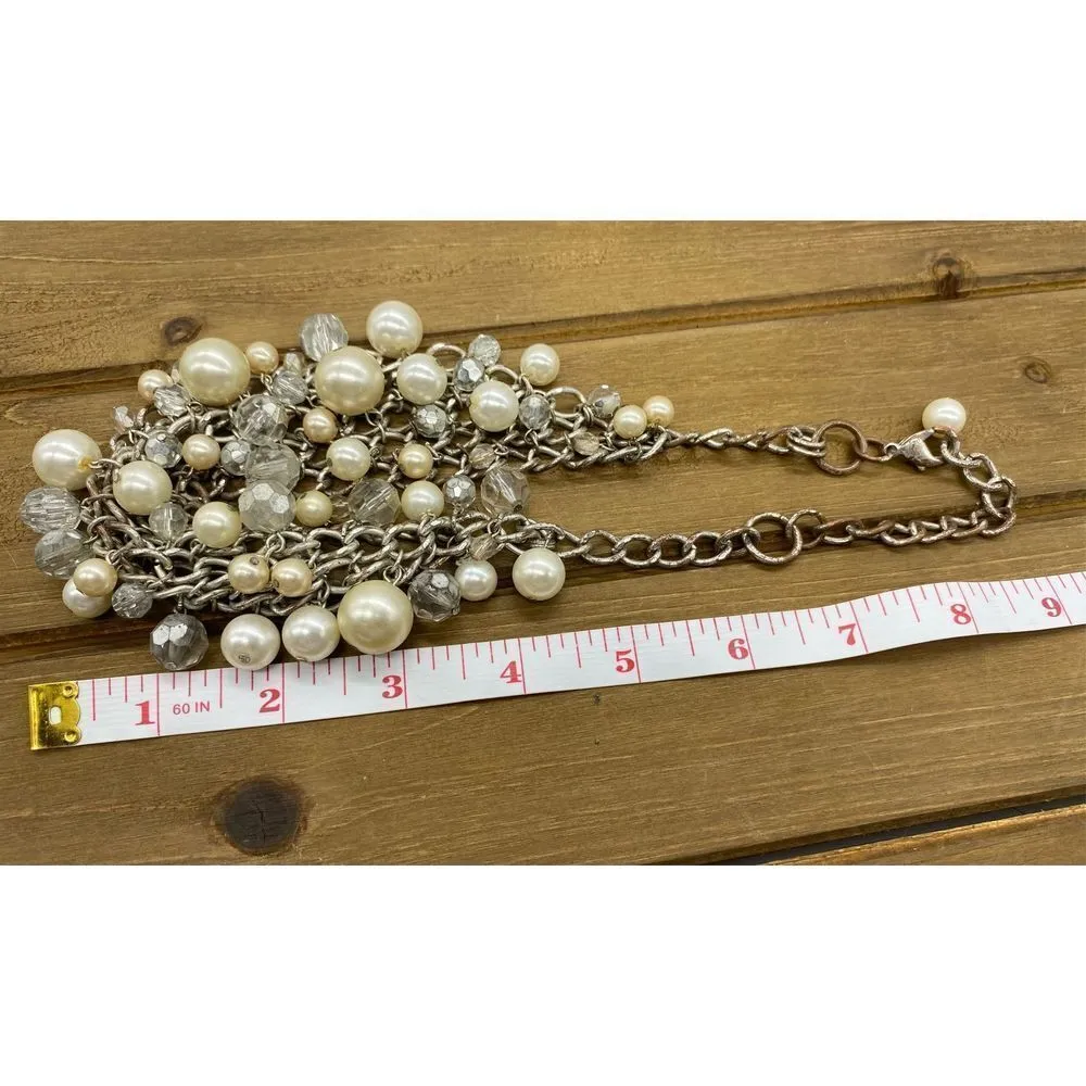 Vintage chucky pearl statement necklace in silver tones Silver - Image 5