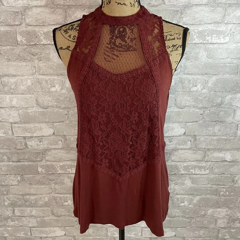 Maurices Burgundy tank with lace overlay - Image 2