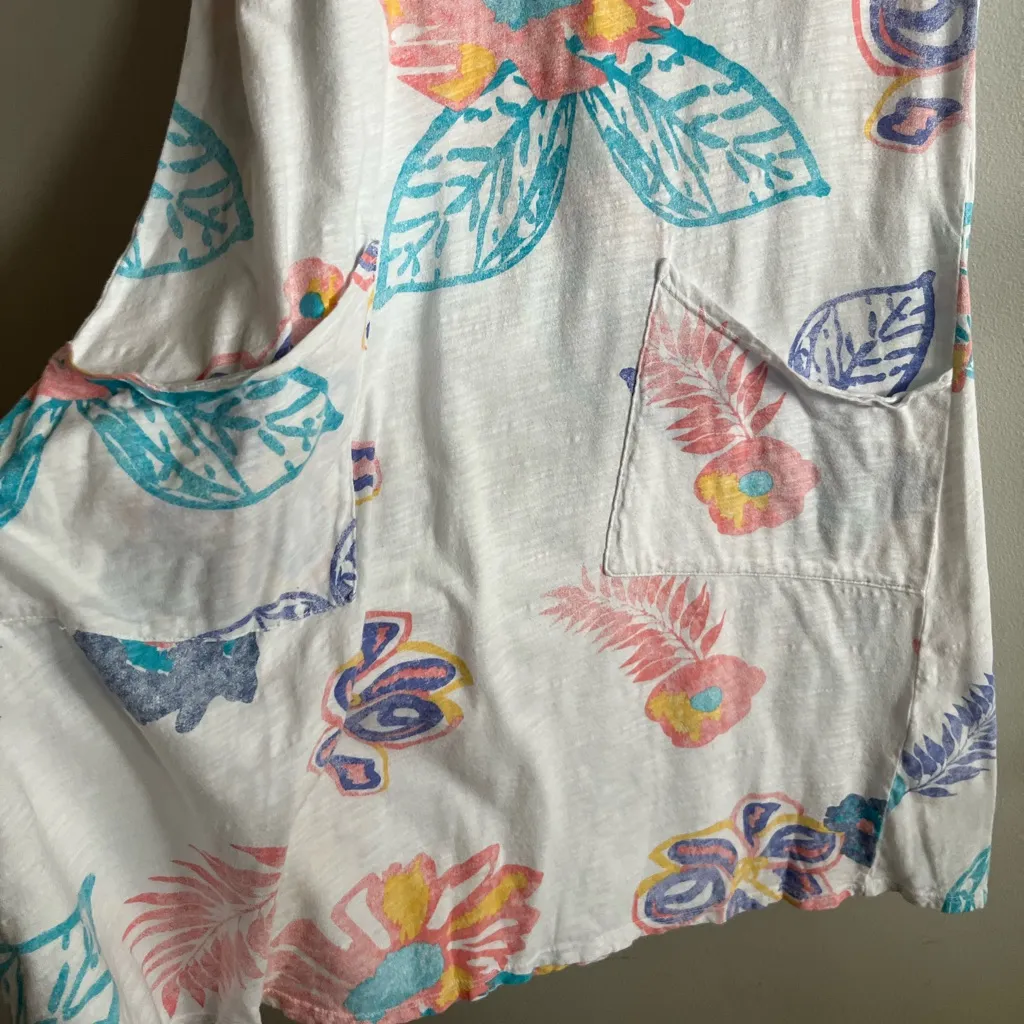 Vintage Fresh Produce Floral Cotton Pocket Dress White Pastel Slub Knit M USA - Image 6