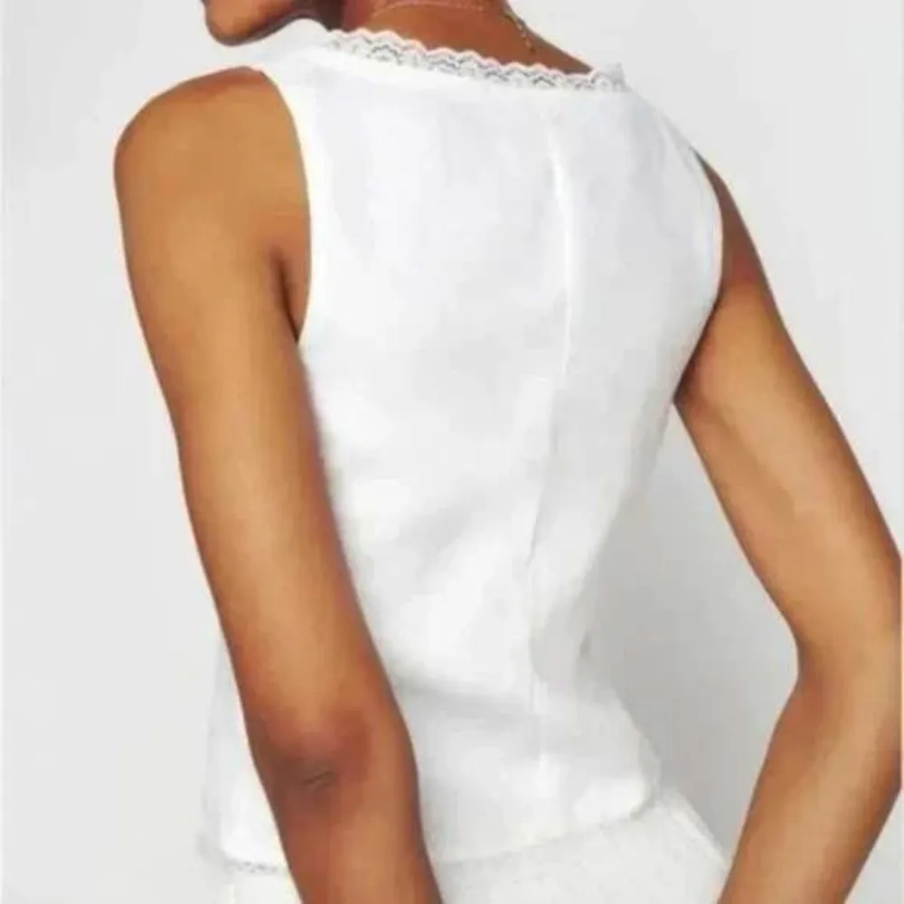 Reformation | Rosalie 100% Linen Floral Tie Top‎ in White Size 8 - Image 6