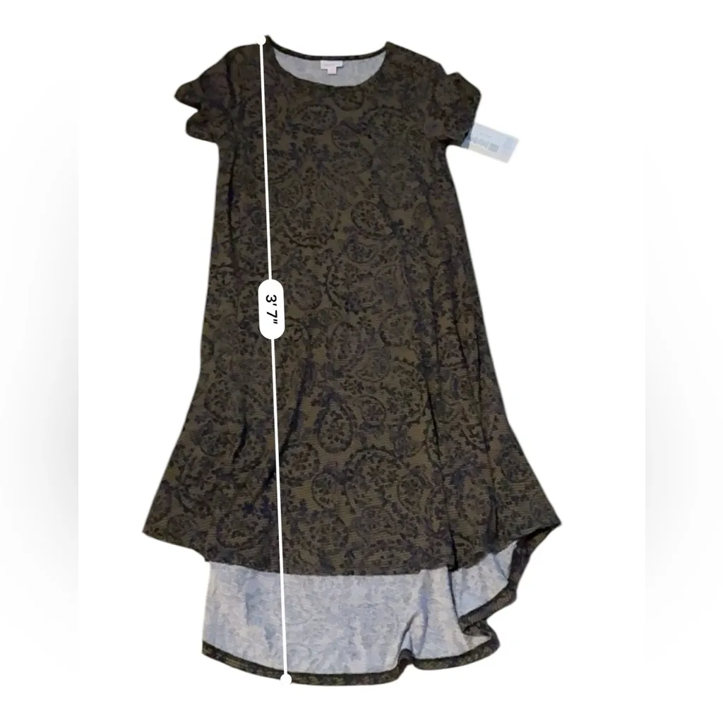 Lularoe Carly Paisley Print Tan & Navy Blue Short Sleeve Hi-Low Dress‎ Sz XS NEW - Image 7