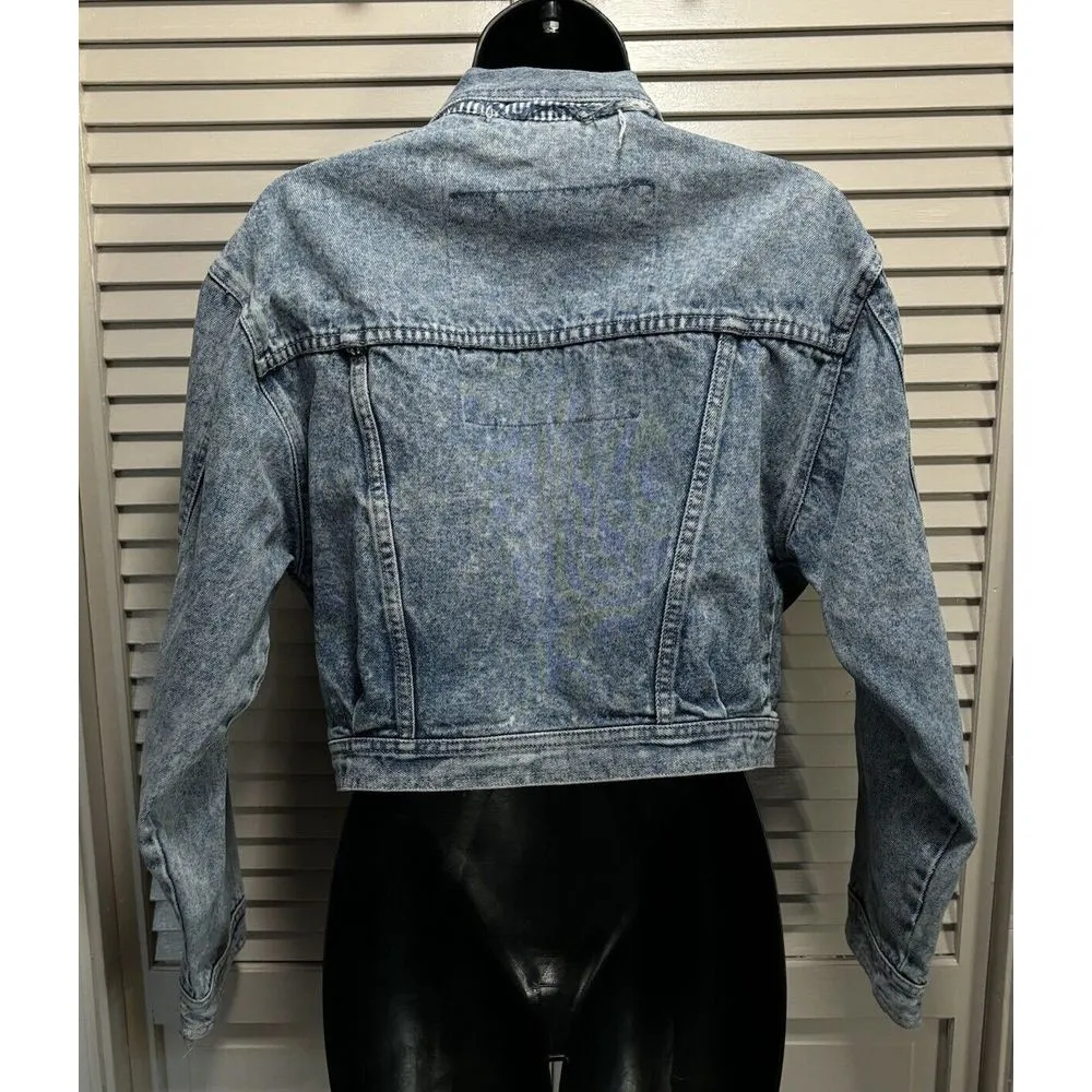 Anchor Blue Light Wash Crop Button Up Jean Jacket Size M Cotton Pockets - Image 5