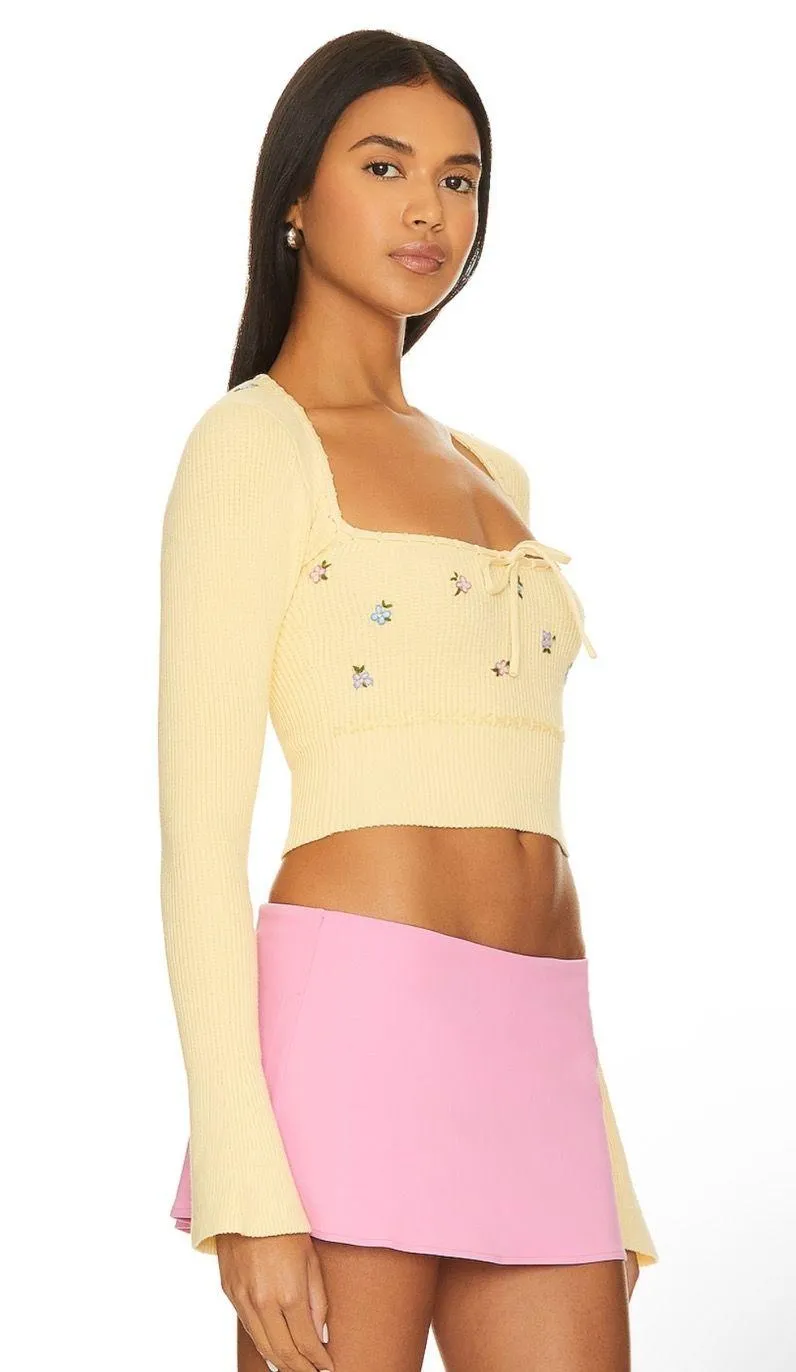 Guizio Home sweet home waffle sweater in yellow size xs  - Image 2