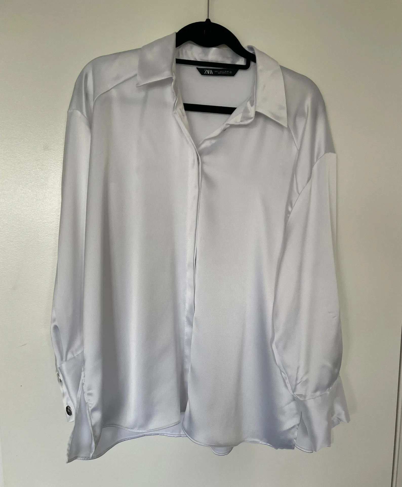 ZARA White Voluminous Satin Effect Blouse - Image 4