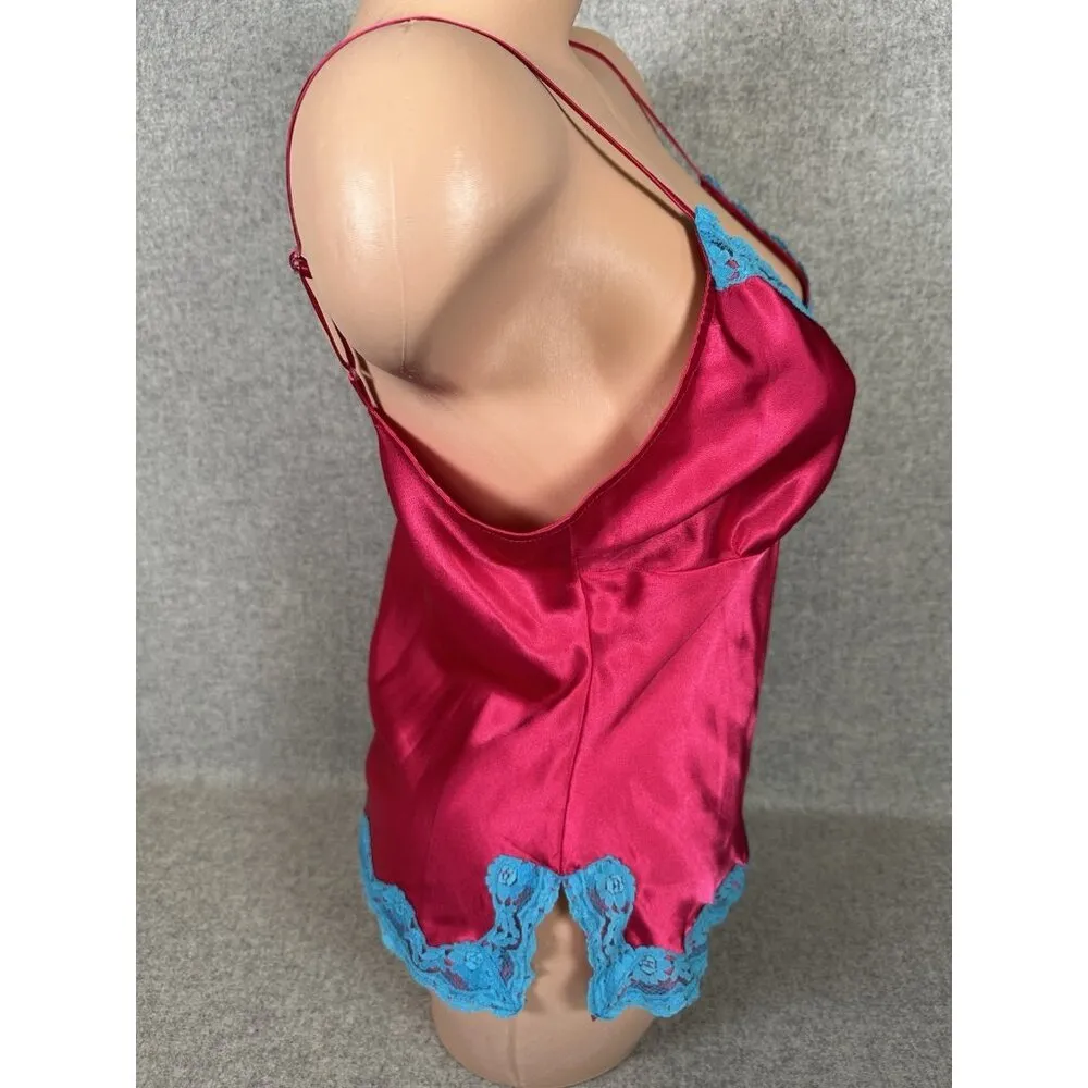 Vintage Tommy Jeans Large Womens Top Camisole Lace Y2K Pink Blue V-Neck Fairy - Image 12